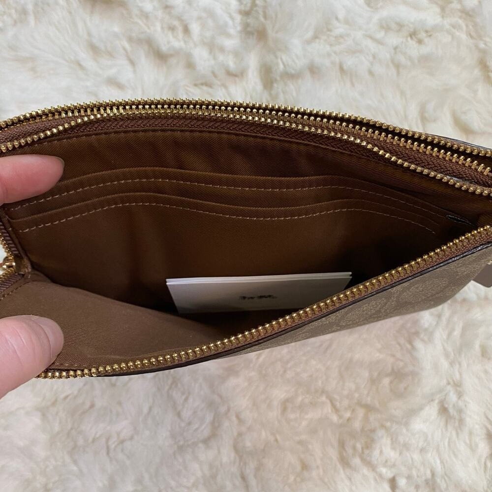 COACH Double Zip Wallet Wristlet in Signature Coated Canvas in Classic Khaki - Picture 9 of 13